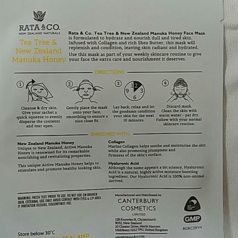 4pc Rata Face Mask Sheets TeaTr Manuka  Bakuchiol nib - Picture 2 of 5